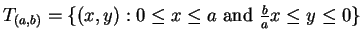 $T_{(a,b)} = \{(x,y): 0 \leq x \leq a
\mbox{ and }{b\over a}x \leq y \leq 0\}$