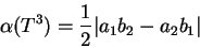 \begin{displaymath}\alpha(T^3) = {1\over 2} \vert a_1b_2-a_2b_1\vert\end{displaymath}