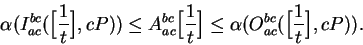 \begin{displaymath}\alpha(I_{ac}^{bc}(\Big[{1\over t}\Big],cP))
\leq A_{ac}^{bc}...
...ver t}\Big]
\leq \alpha(O_{ac}^{bc}(\Big[{1\over t}\Big],cP)).
\end{displaymath}