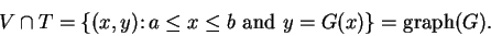 \begin{displaymath}V\cap T=\{(x,y)\colon a\leq x\leq b \mbox{ and } y=G(x)\}=\mbox{graph}(G).\end{displaymath}