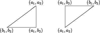\begin{picture}(18,6)(0,1)
\put(3,2){\line(4,3){4}}
\put(3,2){\line(1,0){4}}
...
...$(a_1,a_2)$}
\put(10,5.3){$(a_1,b_2)$}
\put(14,5.3){$(b_1,b_2)$}
\end{picture}