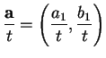 $\displaystyle {{\mbox{{\bf a}}\over t} = \left( {{a_1}\over t}, {{b_1}\over t}\right)}$