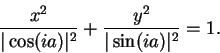 \begin{displaymath}{x^2 \over \vert\cos(ia)\vert^2} + {y^2 \over \vert\sin(ia)\vert^2} = 1.\end{displaymath}